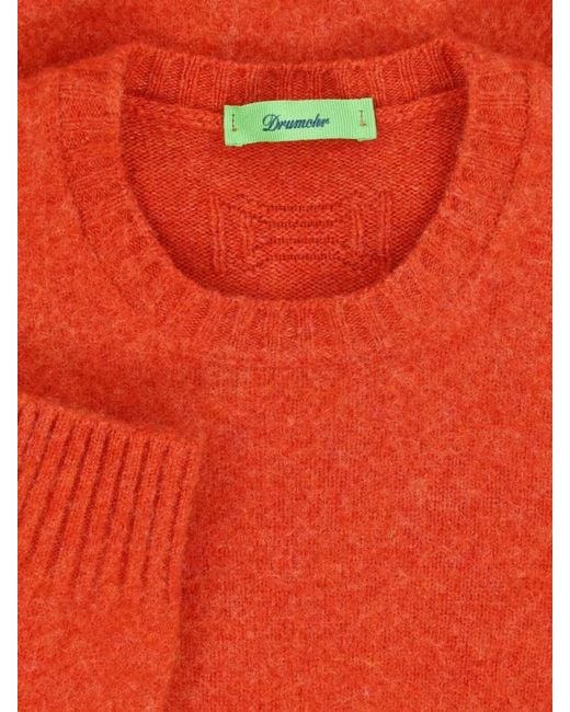 Drumohr Red Crew Neck Straight Cut Sweater Long Sleeves Ribbed for men