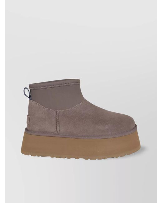 Ugg Brown Mini Ankle Boots With Platform Sole And Pull Tab