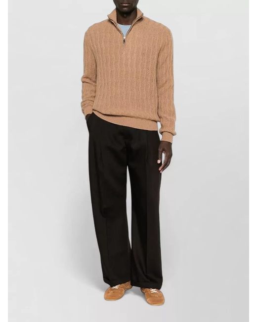 Etro Brown Roma Cashmere Quarter Zip Cable Knit Jumper for men