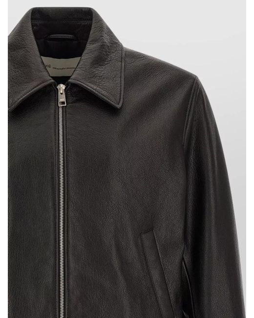AMI Black Ami De Coeur Leather Bomber Jacket for men