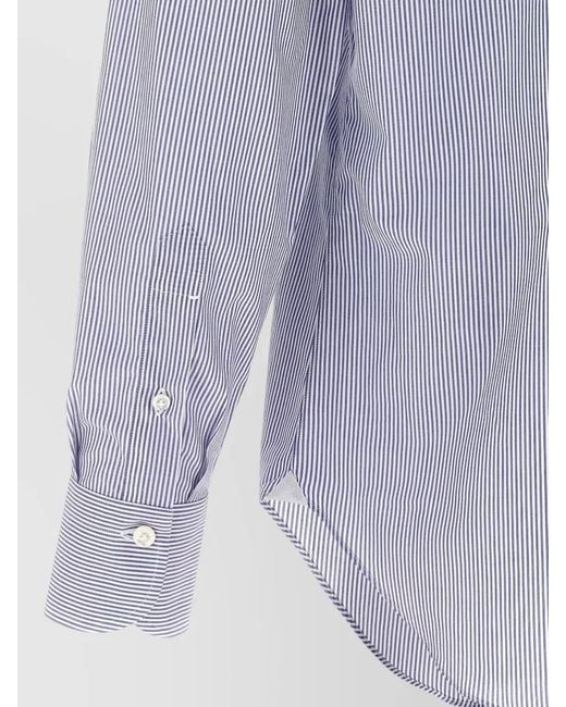 Finamore 1925 Blue Napoli Shirt Button Down Collar Stripes for men