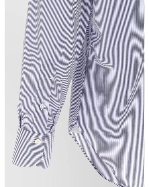 Finamore 1925 Blue Striped Cotton Long-Sleeve Shirt for men