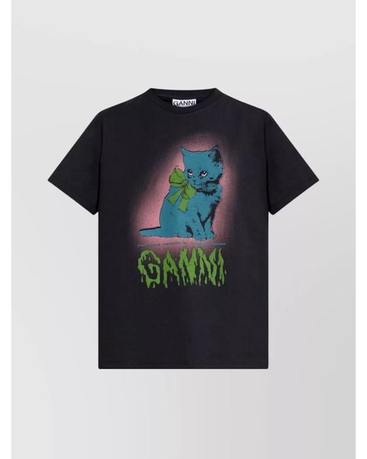Ganni Blue Organic Cotton Graphic Print T-Shirt