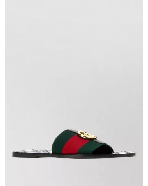 Gucci White Riviera Fabric Slides Striped Band for men