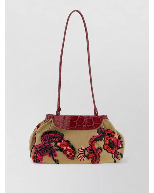 Dries Van Noten Embroidered Floral Shoulder Bag Long Strap