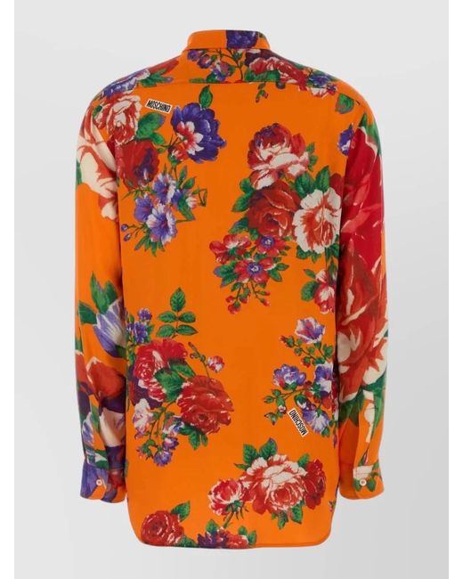 Moschino Orange Satin Shirt Bow Neck Floral Motif