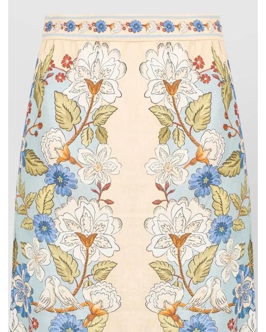 Farm Rio Multicolor Floral High Waist Midi Skirt Scalloped Hem