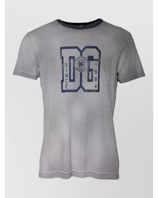 Dolce & Gabbana Gray Logo Print Crew Neck Cotton T Shirt for men