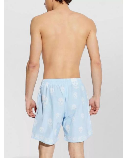 McQueen Blue Skull Swim Shorts Side Pockets Design for men