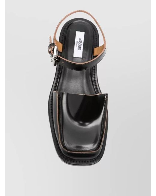 Moschino Black Loafers Open Design Square Toe Ankle Strap
