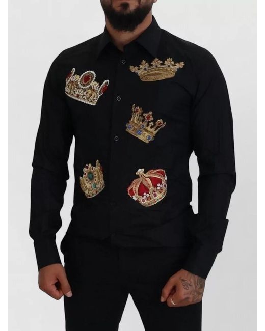Dolce & Gabbana Black Cotton Slim-Fit Dress Shirt for men
