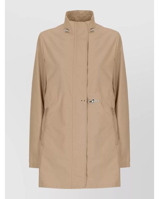 Fay Natural Longline Waterproof Jacket High Neck Pockets