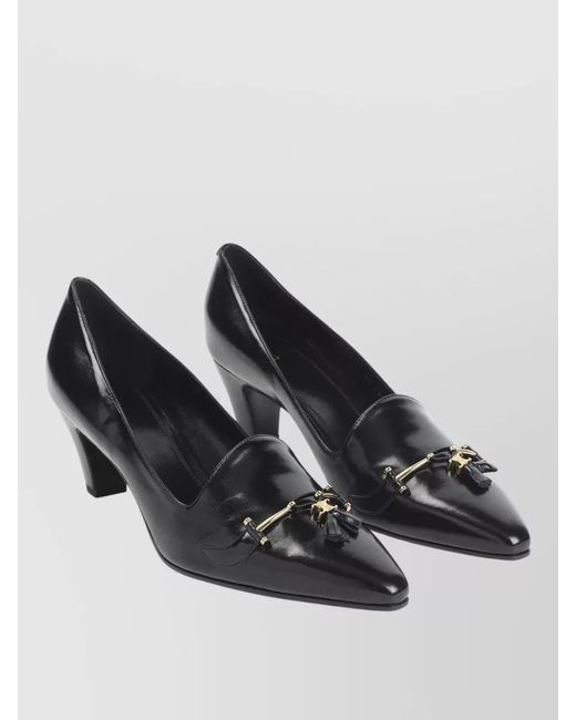 Céline Black Queen Tassel Leather Pumps Detail