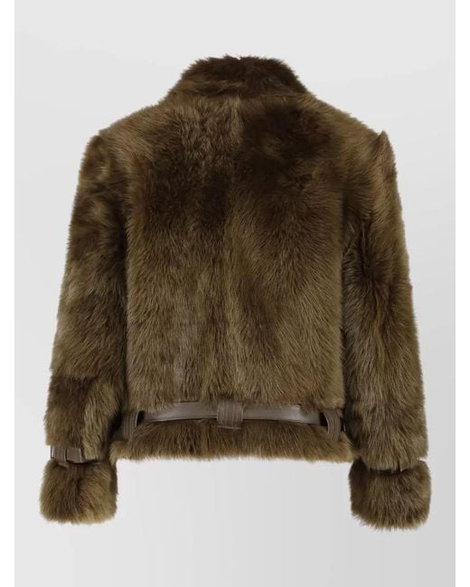 Tom Ford Brown Faux Fur Leather Jacket Belted Waist