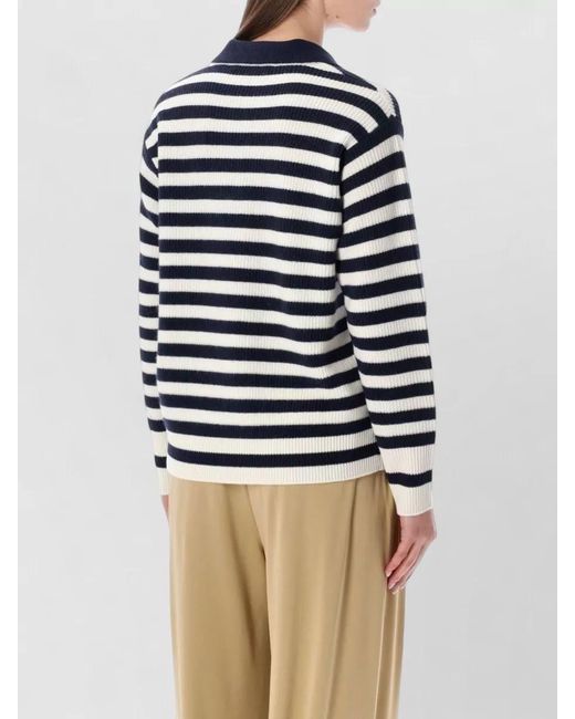 Ralph Lauren Blue Cashmere Striped Relaxed-Fit Polo Jumper