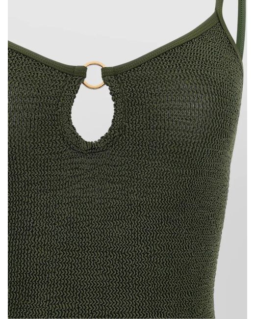 Hunza G Green Toni Swimsuit Keyhole Ring Spaghetti Straps