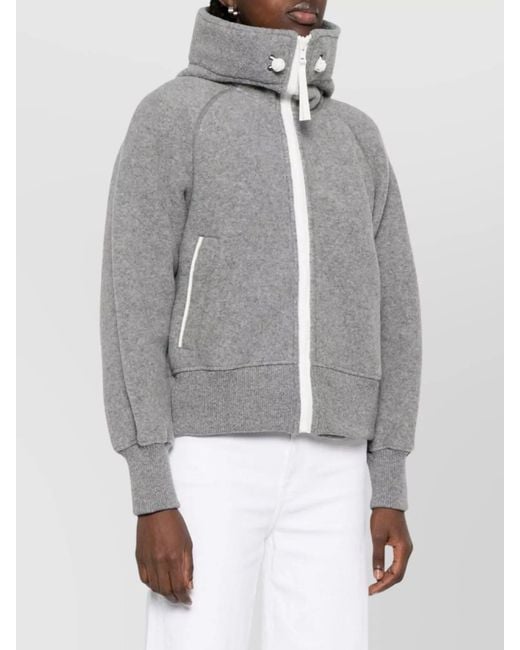 Canada Goose Gray Wool Blend Bomber Jacket Featuring Hood