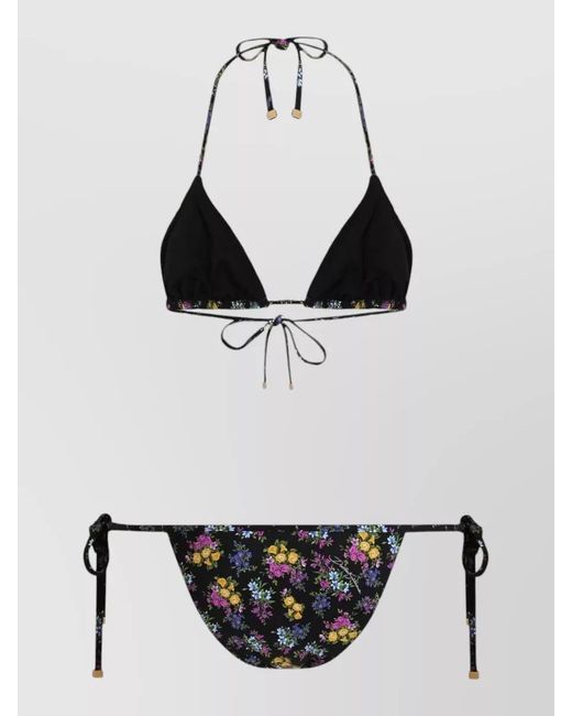 Dolce & Gabbana Black Floral-Print Triangle Bikini