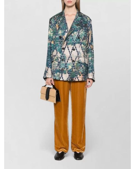 Pierre Louis Mascia Blue Silk Jacket Geometric Pattern Peak Lapels