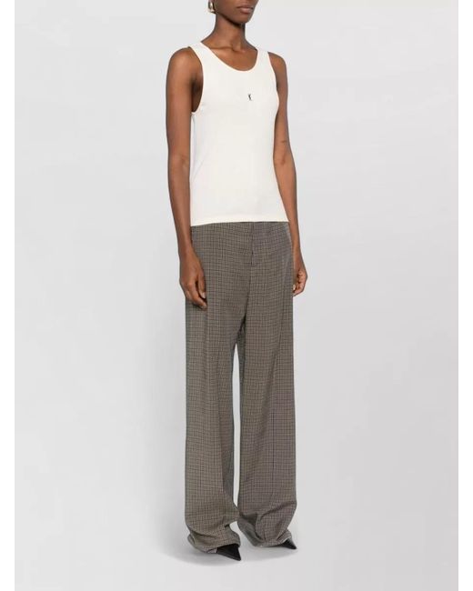 Saint Laurent Natural Ribbed Logo-Embroidered Cotton Sleeveless Tank Top