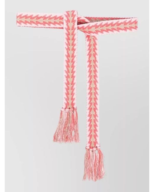 Pierre Louis Mascia Pink Silk Belt Chevron Pattern Fringe Texture