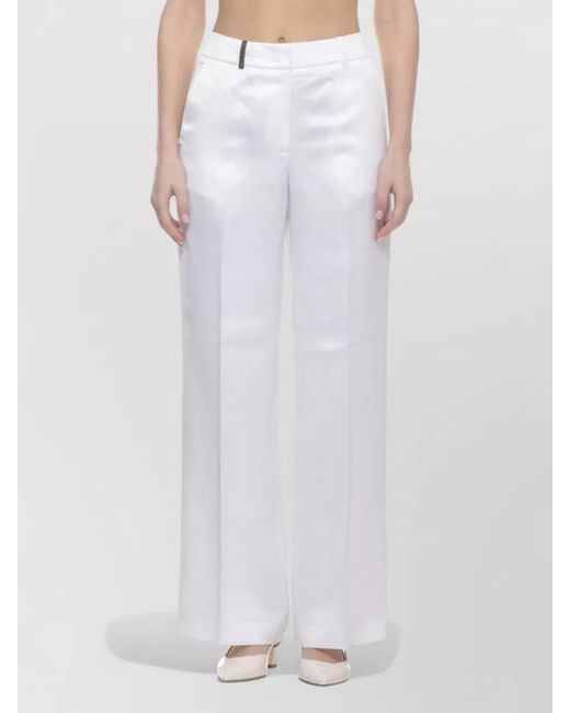 Peserico White High Waist Linen Wide Leg Trousers