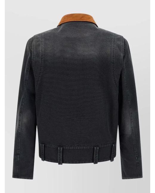 Marni Blue Canvas Jacket Adjustable Hem Contrast Collar Side Pockets for men
