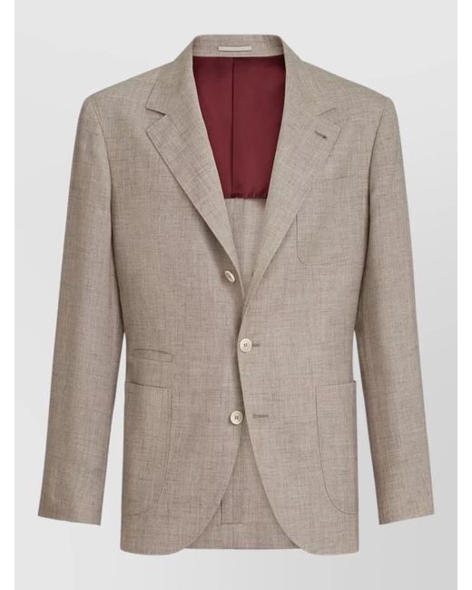 Brunello Cucinelli Brown Linen Silk Single Breasted Jacket for men