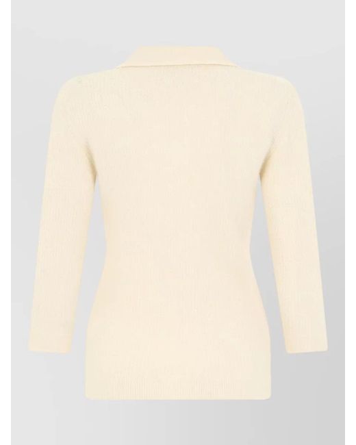 Isabel Marant Natural Alpaca Wool V-Neck Long-Sleeve Top