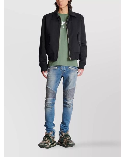 Balmain Blue Distressed Ribbed Skinny Jeans for men