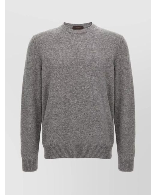 Zanone Gray Crew Neck Wool Sweater With Ribbed Cuffs for men
