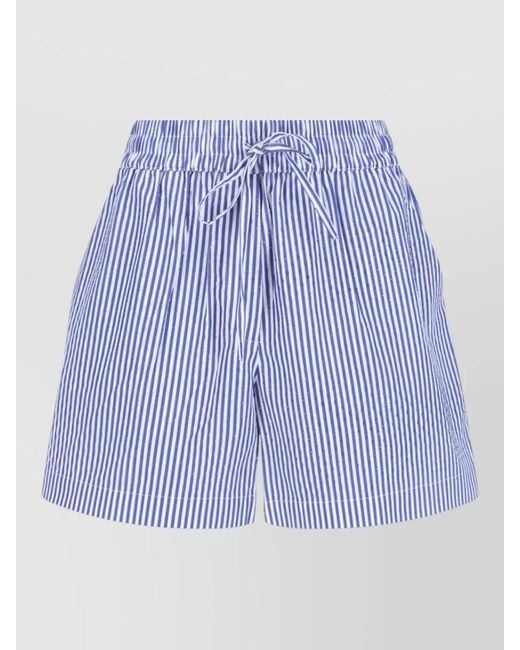 P.A.R.O.S.H. Blue Straight Shorts Striped Pattern Side Pockets