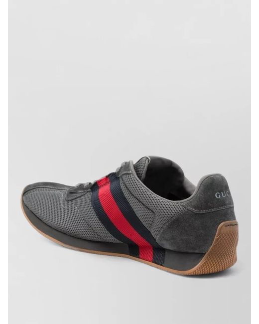 Gucci Gray Lace Up Low Top Suede Mesh Sneakers for men