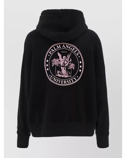 Palm Angels Black Cotton Logo Print Hoodie