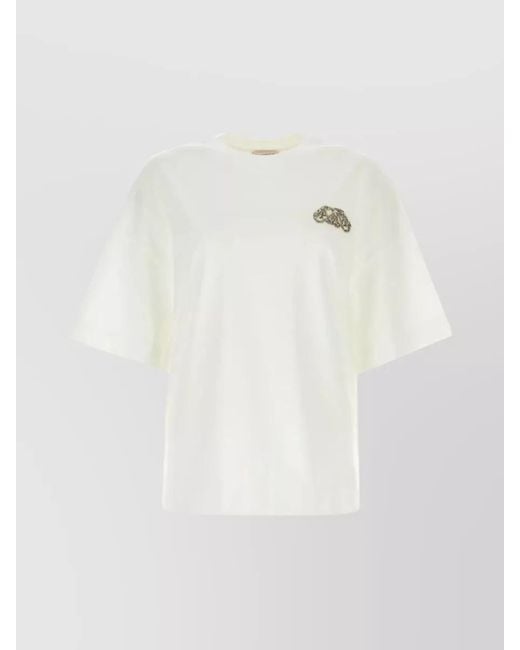 McQueen White Cotton Oversized Ribbed Crew Neck T-Shirt