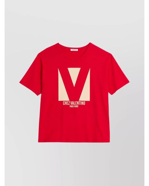Valentino Garavani Red Cotton Logo Print T-Shirt for men