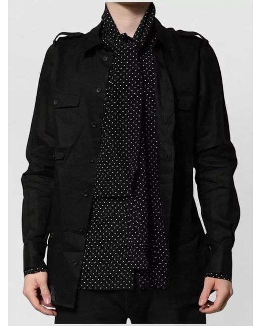 Dolce & Gabbana Black Silk Linen Crystal Embellished Polka Dot Long Sleeve Shirt for men