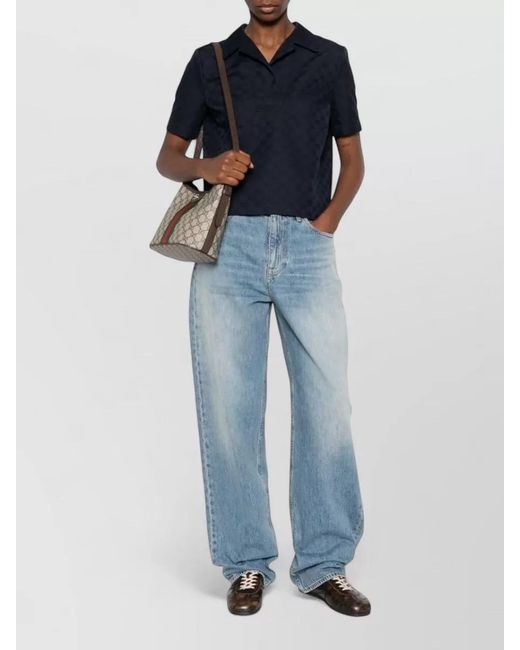 Gucci Blue Patterned Short-Sleeve Polo Shirt