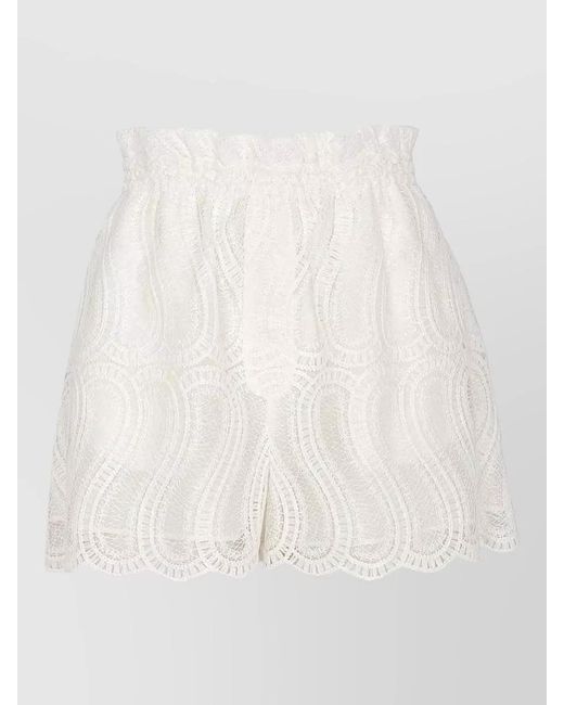 Raquel Diniz White High Waist Bahia Lace Trim Shorts