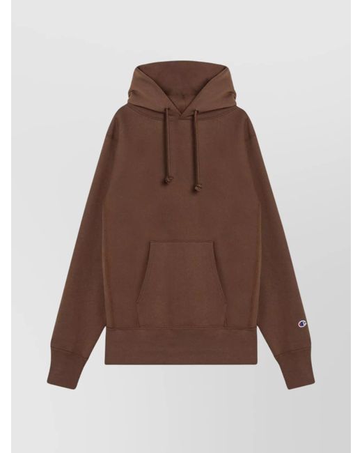 Champion Brown Cotton Hoodie With Drawstring Hood And Front Pocket for men