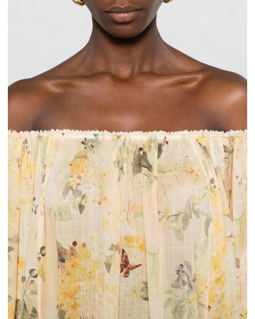 Zimmermann Natural Cascading Cotton Mini Dress Off Shoulder