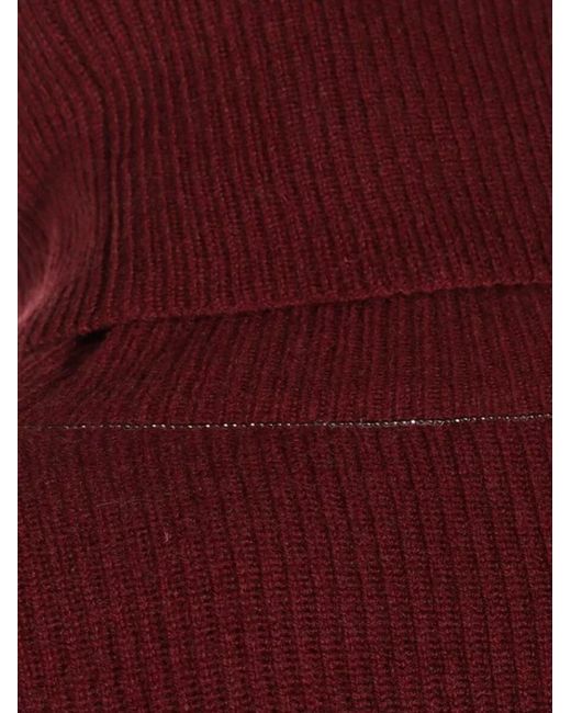 Brunello Cucinelli Red Cashmere Blend English Ribbed Turtleneck Jumper