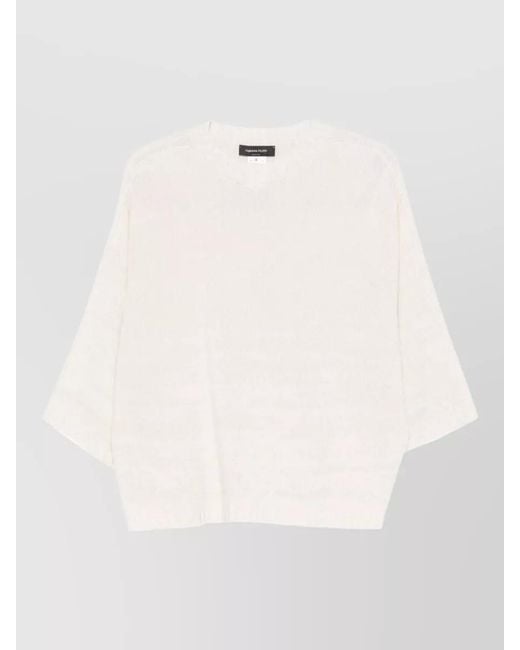 Fabiana Filippi Natural Wool Silk Cashmere Short-Sleeve Ribbed-Hem Sweater