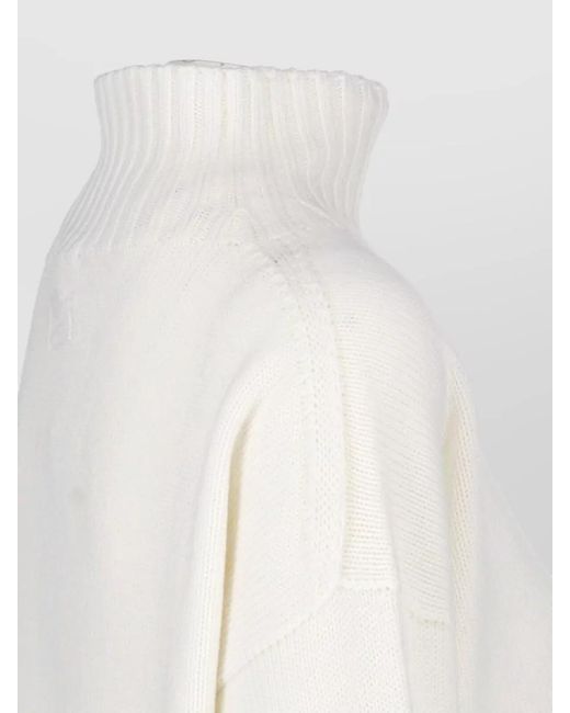 Drumohr White High Neck Long Sleeve Relaxed Knit Top