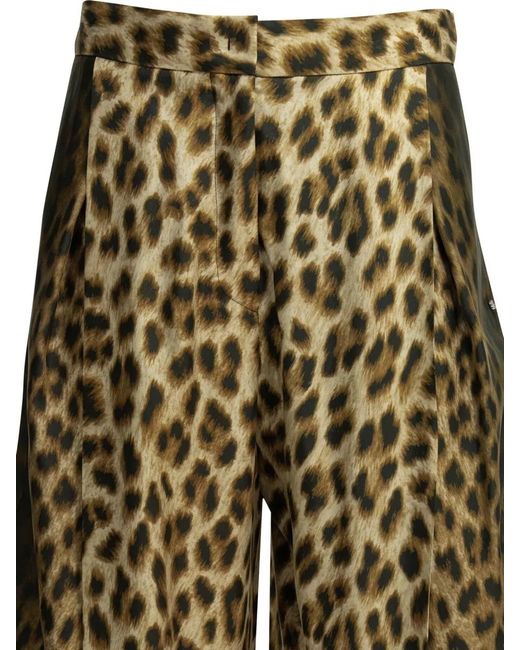 Sportmax Metallic Wide Leg Animal Print Trousers Pleated