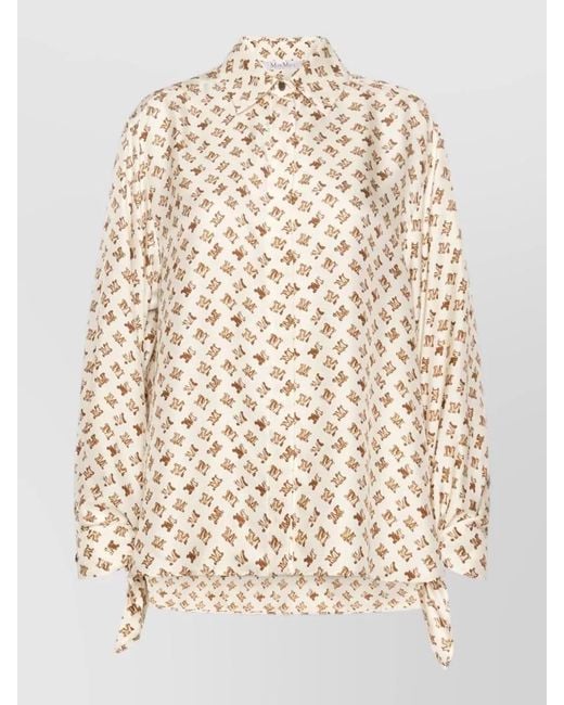Max Mara Natural Printed Shirt Tie Cuffs And Slits