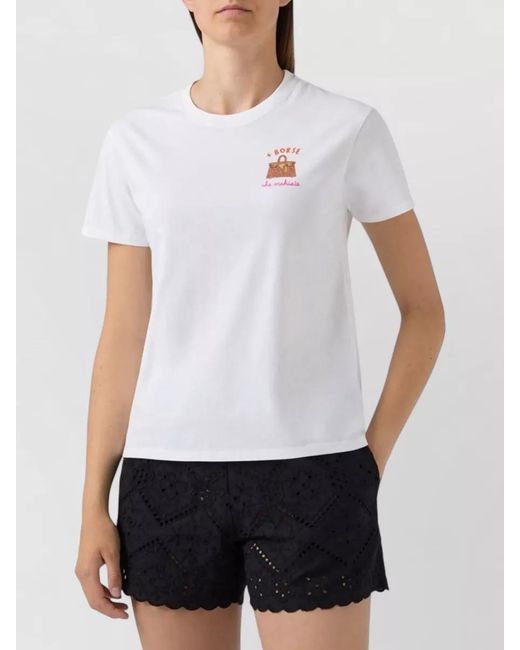 Mc2 Saint Barth White Emilie T Shirt Rhinestone Embroidery Detail