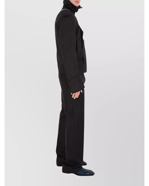 Burberry Black Wool Silk Blend Mid-Rise Wide-Leg Trousers for men