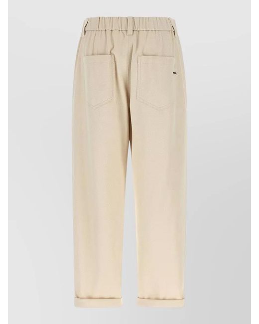 Brunello Cucinelli Natural Stretch Cotton Mid-Rise Tapered Tailored Trousers