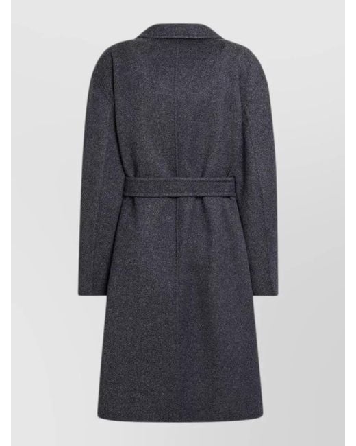 Max Mara Blue Long Coat Belted Waist Notched Lapels